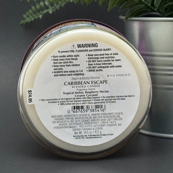 BBW Caribbean Escape Bath & Body Works 3 Wick Candle - Picture 9 of 10